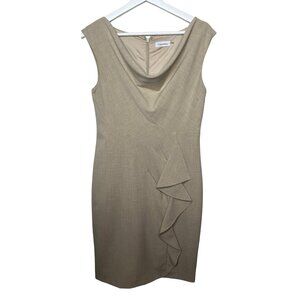 Calvin Klein Tan Sheath Dress Women’s 6 Ruffle Old Money Style